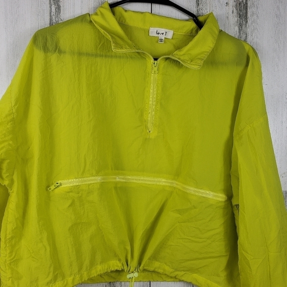 love J Sheer Neon yellow quarter zip cropped jacket women's size large - Picture 2 of 10